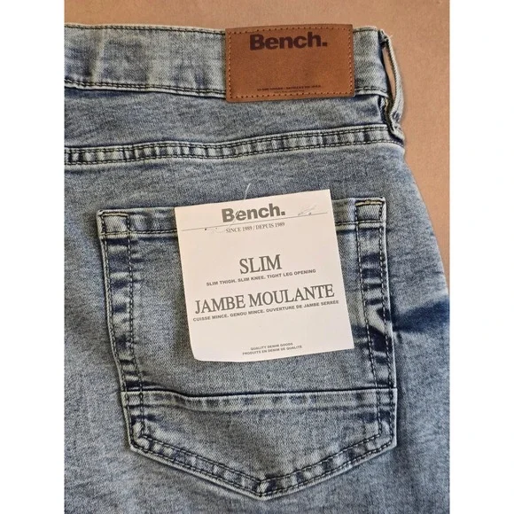 🆕️ NWT - Bench Mens Slim Fit Denim Shorts Blue Acid Wash Stretch Size 32 NWT - Picture 12 of 16